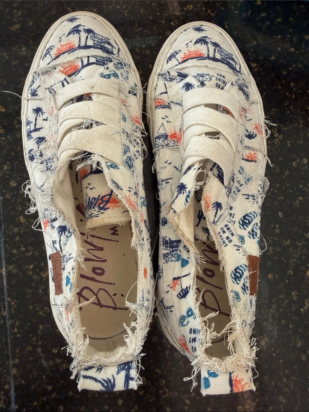 Blowfish Canvas Tropical Print Sneakers in Cream, Navy & Coral